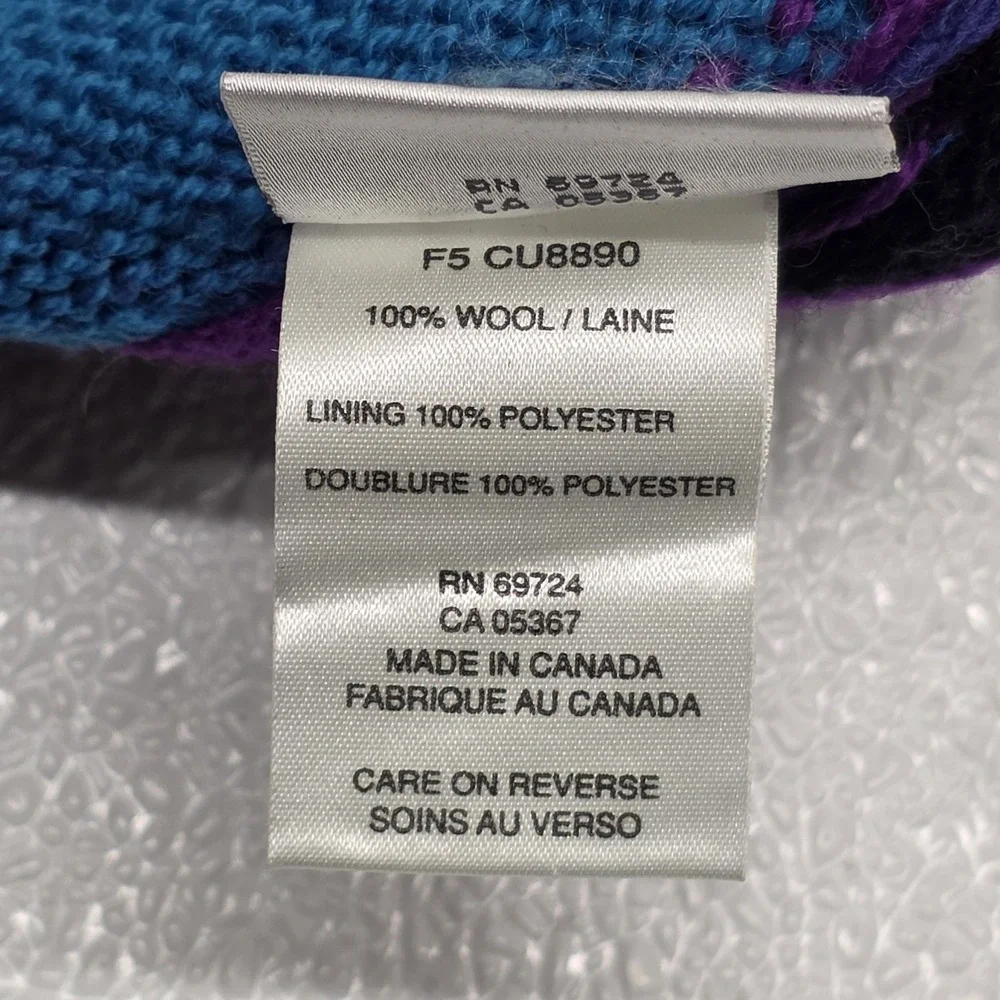 Vintage 90s Columbia Diamond Peak Knit Wool Beanie Hat Blue Purple Red Black